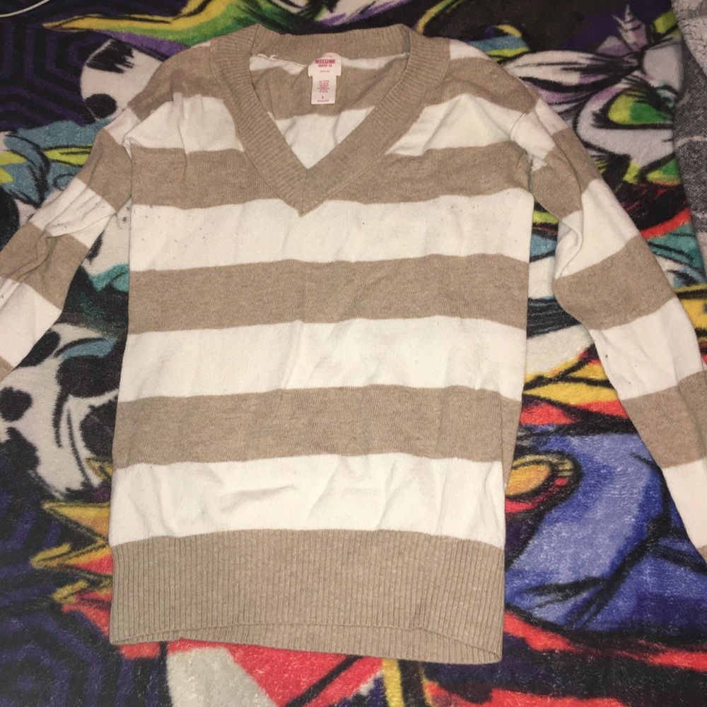 White and gold brown stripped sweater shirt
